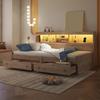 Single Bed Daybed 90x200cm Sofa Bed Bedside Cabinet with 2 USB And Charging Sockets Youth Ambient Lighting Two Drawers Slatted Frame (without