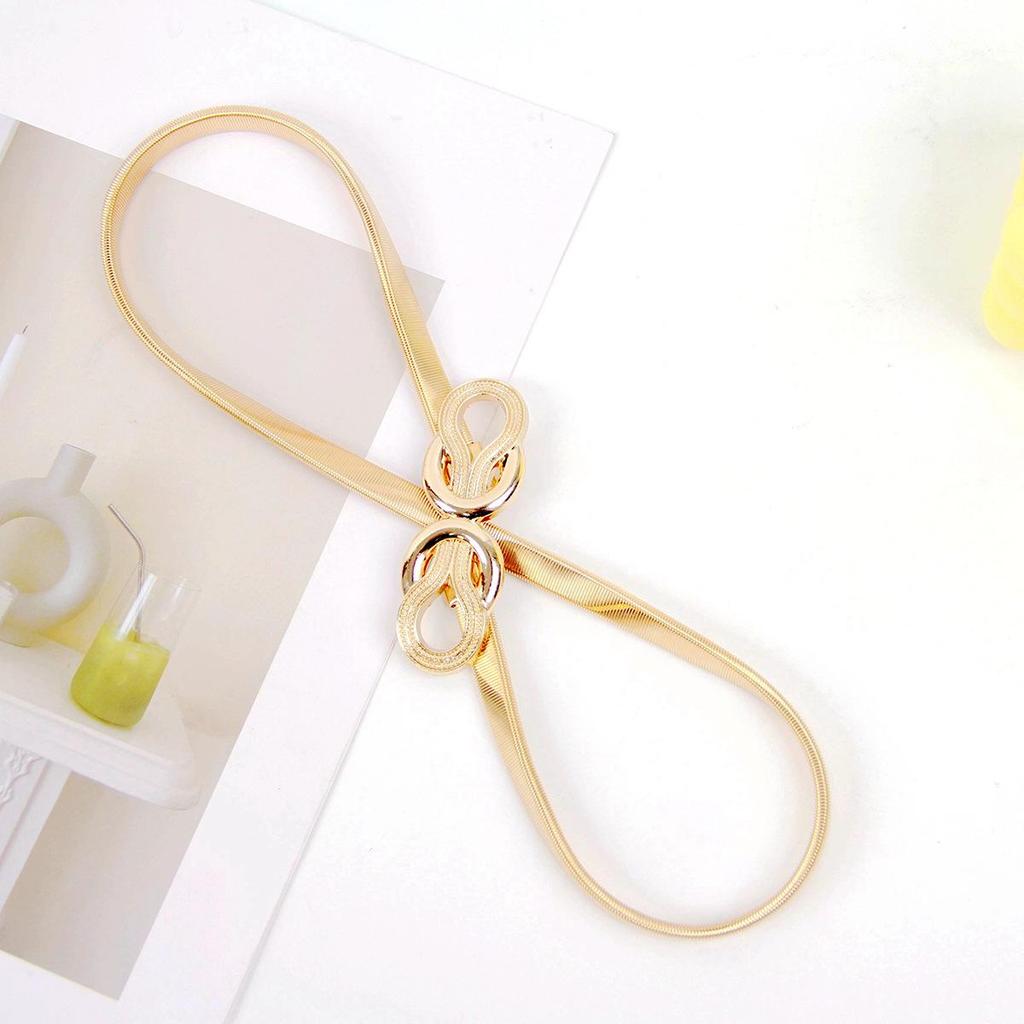 Damski Cienki Metalowy Elastyczny Pasek z Dekoracją Łańcuszka Biodrowego w Kształcie Kwiatu Róży - Idealny do Dopasowania do Spódnic i Sukienek