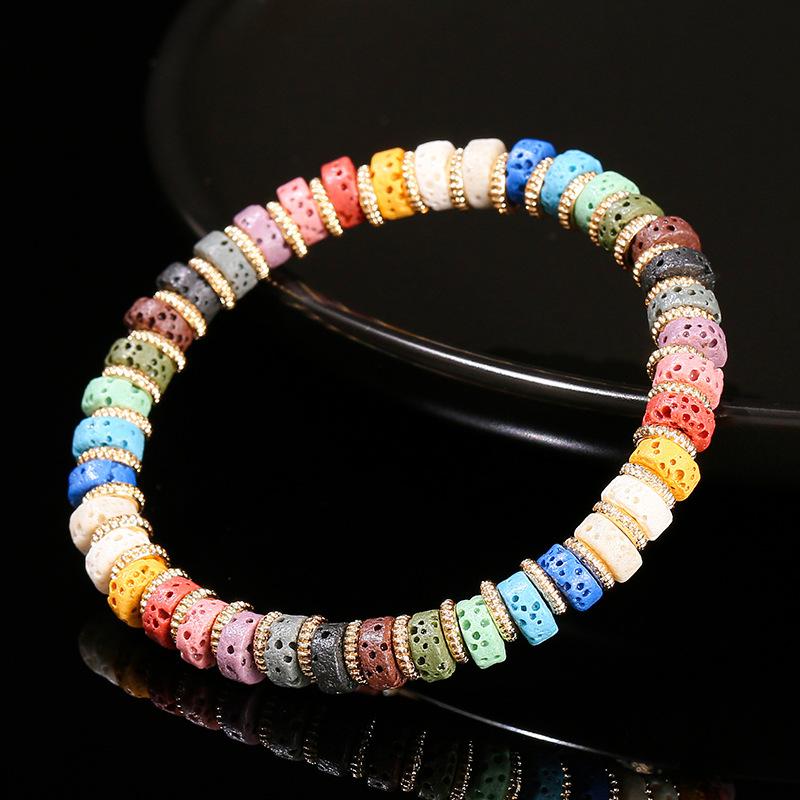 Mixed Color Volcanic Stone Disc Bracelet Retro Ethnic Style Colorful Spacer Gift Women s Jewelry 6*2mm