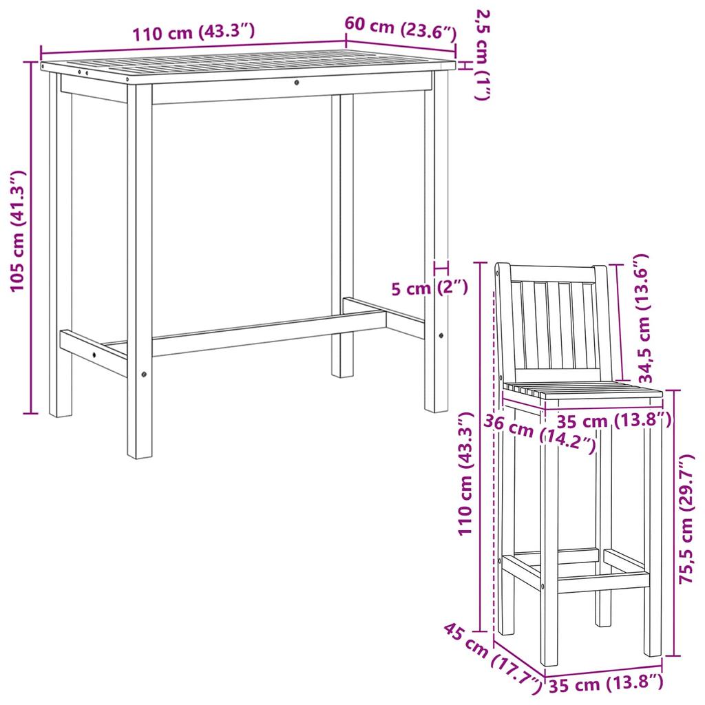 Outdoor Bar Set 5 pcs Untreated Solid Teak Wood