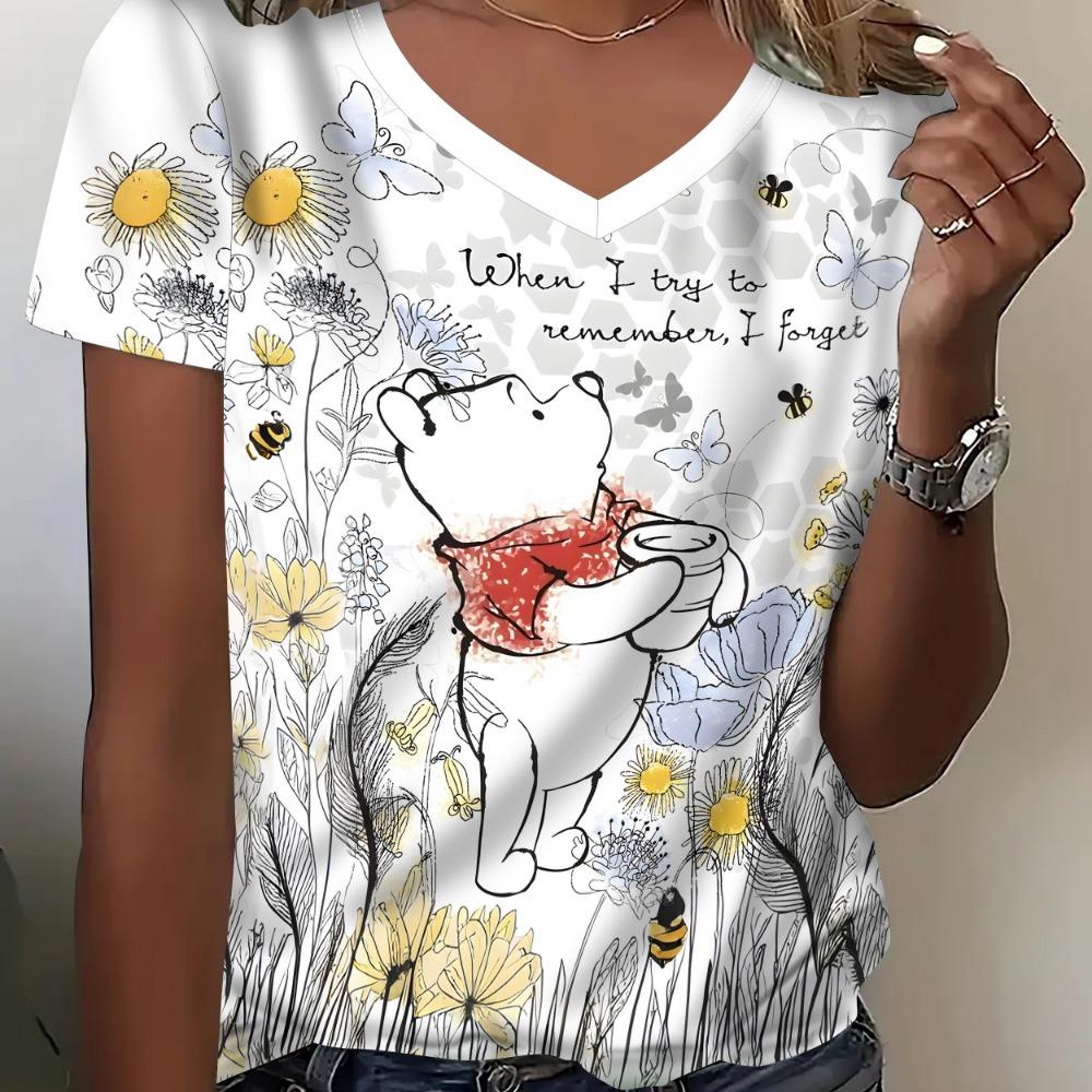 Women's Floral Print V-neck T-shirt Fashion Casual Short-sleeved Shirt Street Summer Clothing