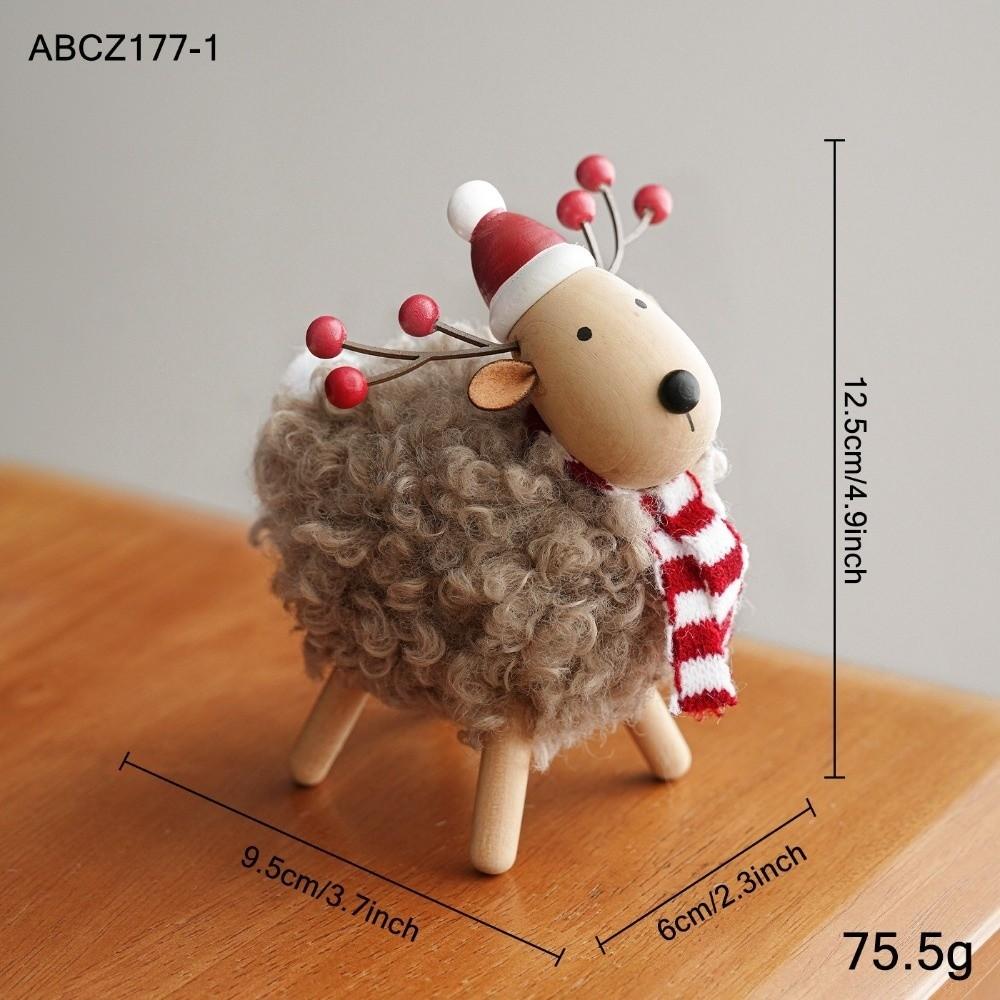 Plush Body Xmas Figurine Wood Head Festive Decor New Table Statue Shelf Decor