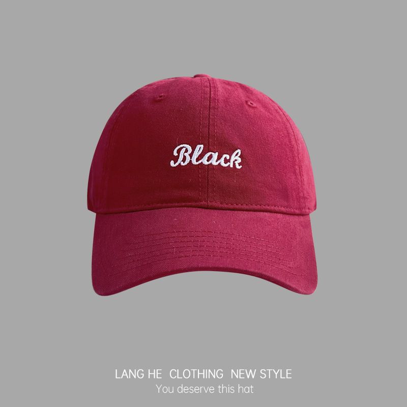 

Letter Embroider Baseball Cap Female Korean Street Face-Looking Small Peaked Cap Minimalist Spring and Autumn All-Match Soft Top Trendy Men s Hat Wine Red Adjustable