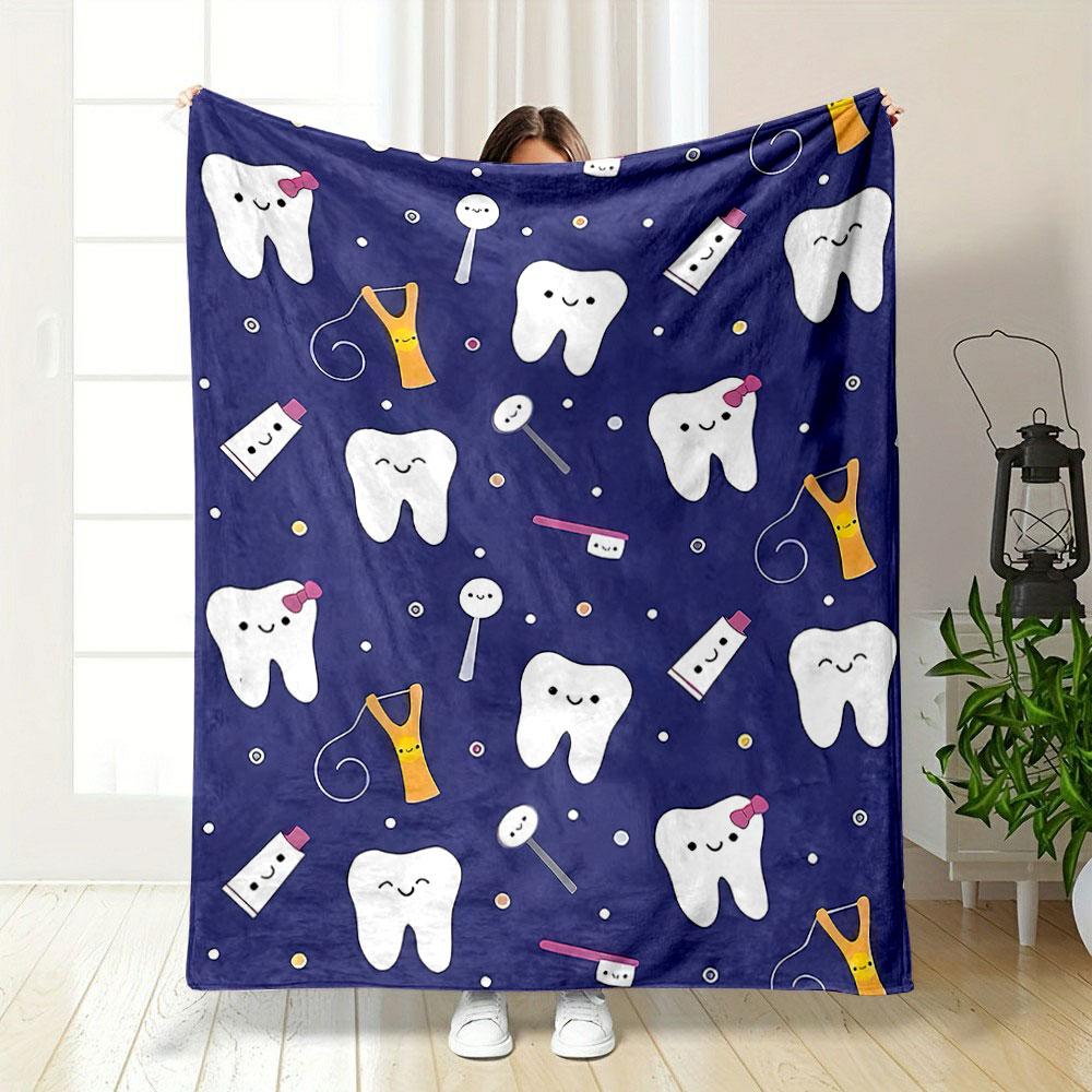 Cute Dental Care Pattern Design Patterned blanket, flannel, suitable for all seasons, home decor, warm and cozy