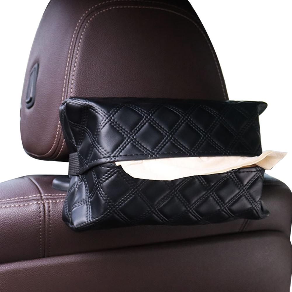 Car Tissue Holder Back Seat Car Back Seat Headrest Tissue Boxes Travel Napkin Dispenser PU Leather Box Portable For Storage In