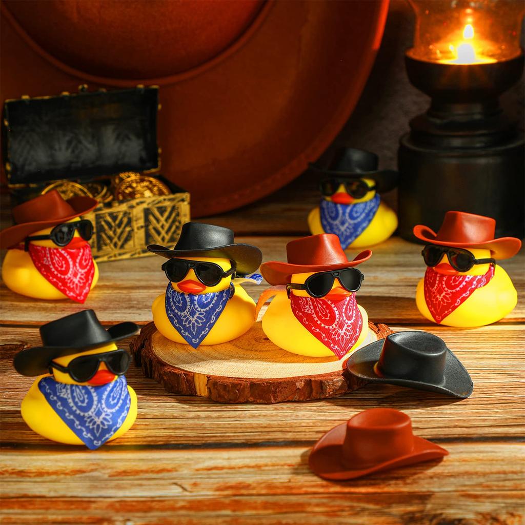 12/24/36 Set Cowboy Rubber Duck Bulk Mini Yellow Duckies Party Tiny Ducks Toy Bandanas For Summer Shower Party Favor