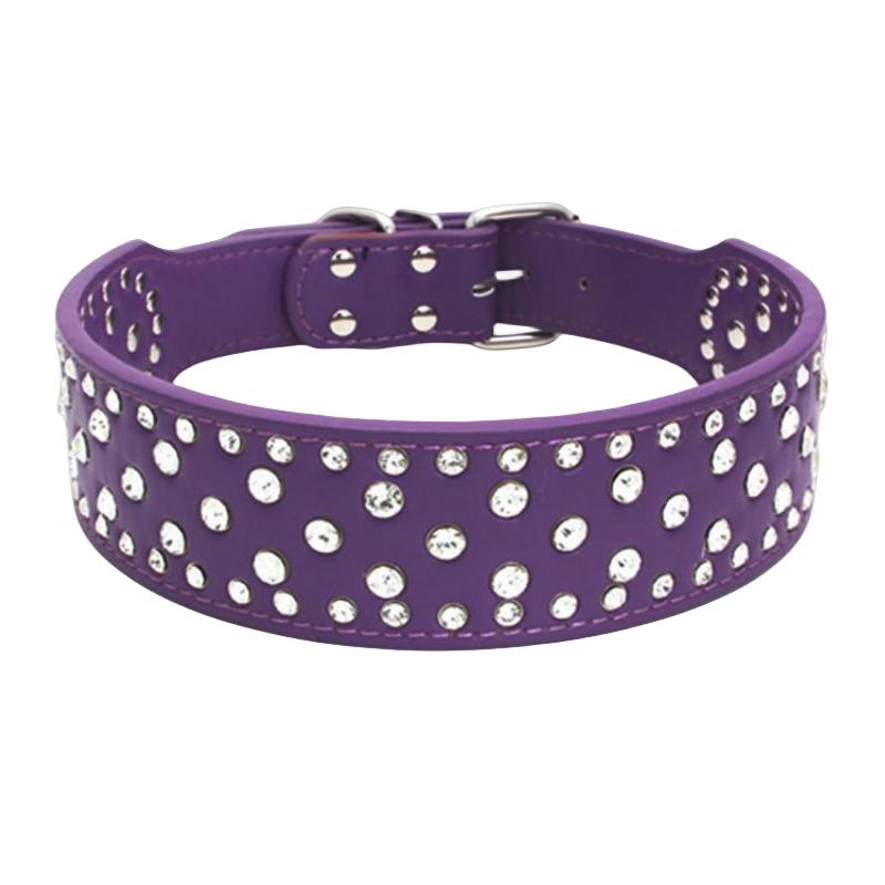

Collar Dog Adjustable Necklace Pu Leather Pet Cat Puppy Collar Crystal Sparkling Purple,L 66*5cm/25.98*1.97in