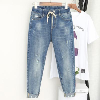 Jeans de Talla Grande para Mujer Pantalones Elásticos Pantalones de Nueve Minutos Pantalones Delgados de Cintura Alta Más Nuevos Jeans con Zanahorias Pantalones de Cintura Confort