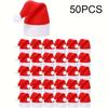 10-50Pcs Mini Christmas Hat Cutlery Tableware Holders Fork Knife Cutlery Bag Christmas New Year Party Home Table DIY Decoration