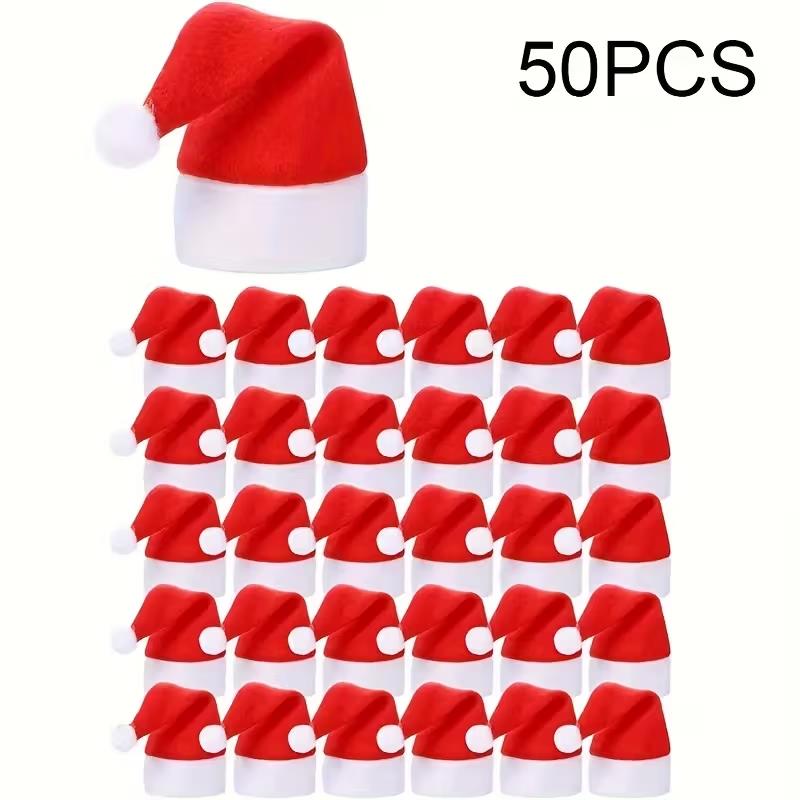 10-50Pcs Mini Christmas Hat Cutlery Tableware Holders Fork Knife Cutlery Bag Christmas New Year Party Home Table DIY Decoration