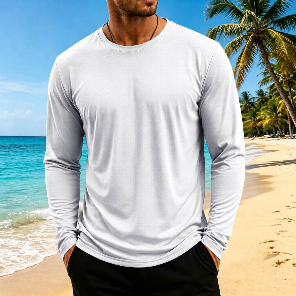 Maglia da uomo a maniche lunghe, girocollo, traspirante, fresca, atletica, per allenamento e uso casual