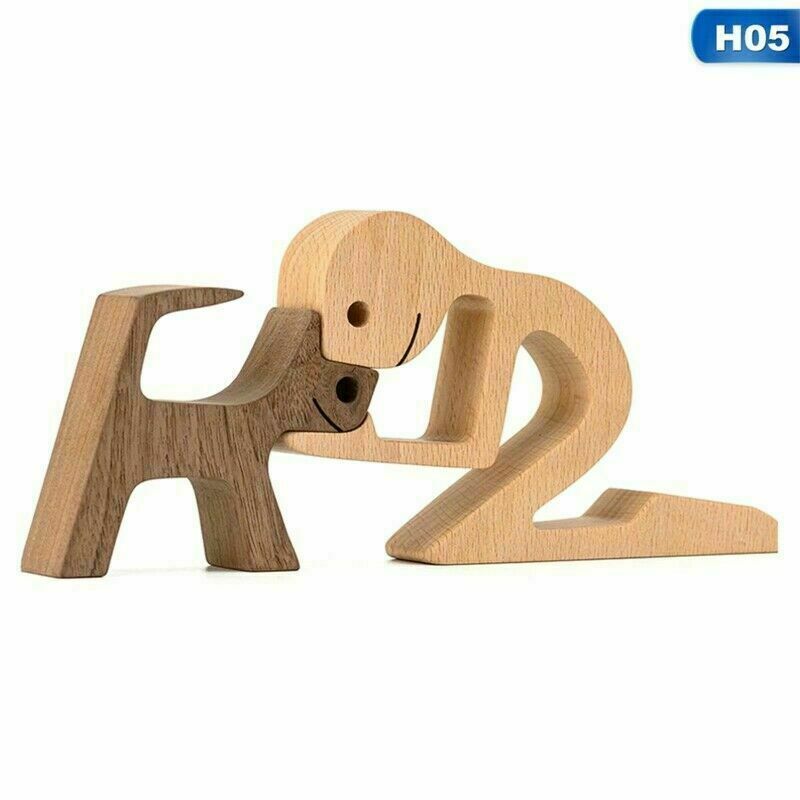Hand Carved Wooden Unpainted Dog Human Carving Figurine Statue Unfinished Gift