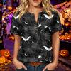 Women's Casual Halloween Print V Neck Short Sleeve Buttoned Three Quarter Sleeve T Shirt Top Lightweight Comfortable Fabric