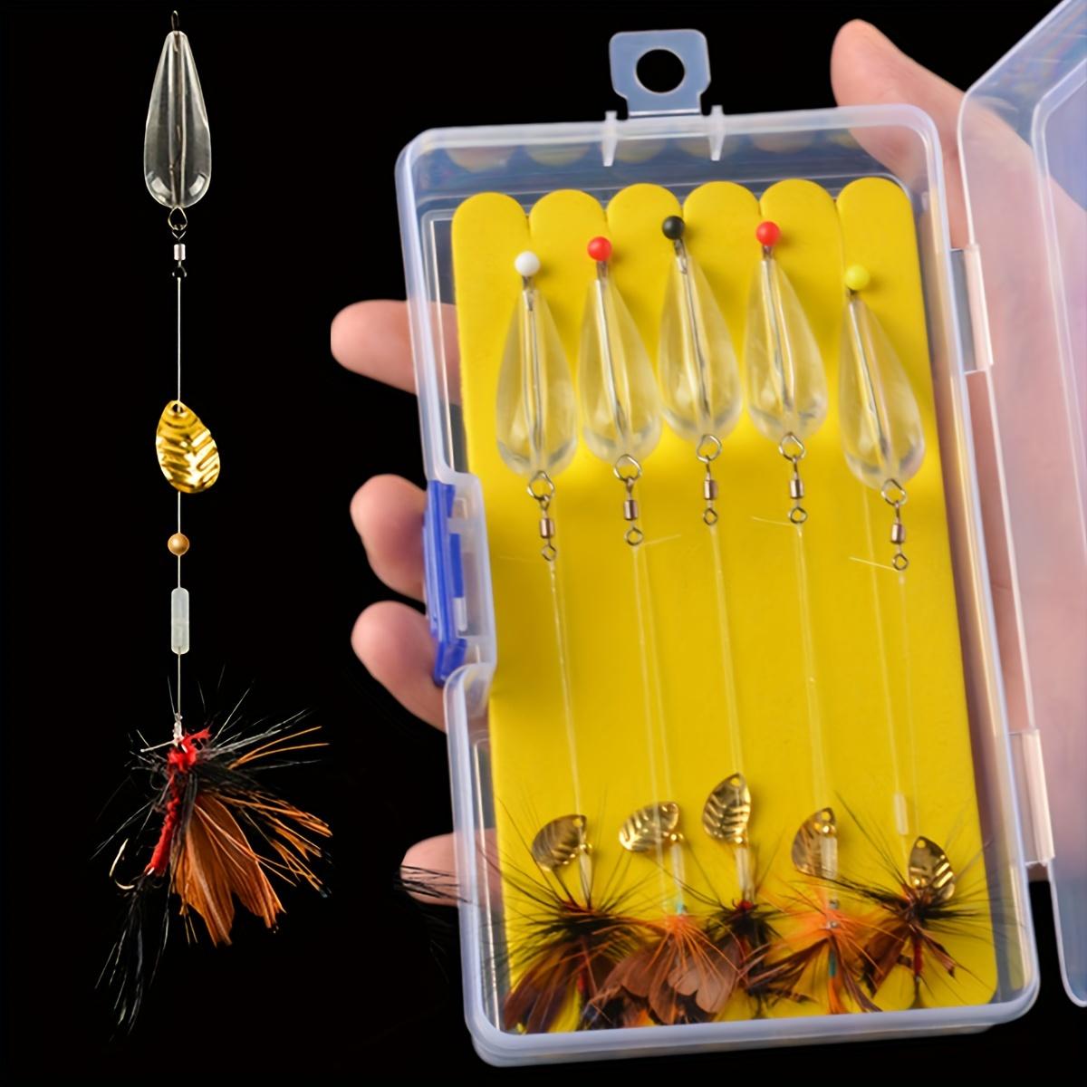 

Набор разноцветных рыболовных приманок - набор предварительно связанных блеснечных блесен с мушками для пресноводного окуня, окуня, форели - включает в себя приспособление для заброса, крючки для нахлыста - 5 шт. B разноцветный