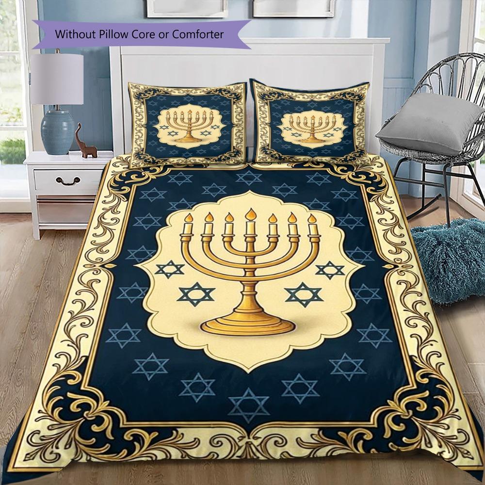 Golden Seven Branch Menorah Blue Star