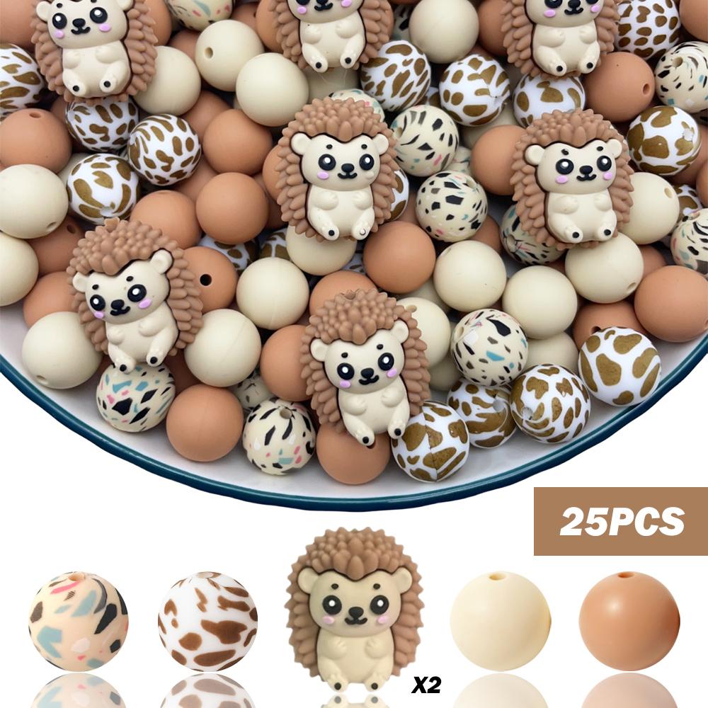 25/55PCS Mouse Hedgehog Lion Silicone Bead Set, perfect for DIY handmade crafts such as keychains, necklaces, bracelets, etc