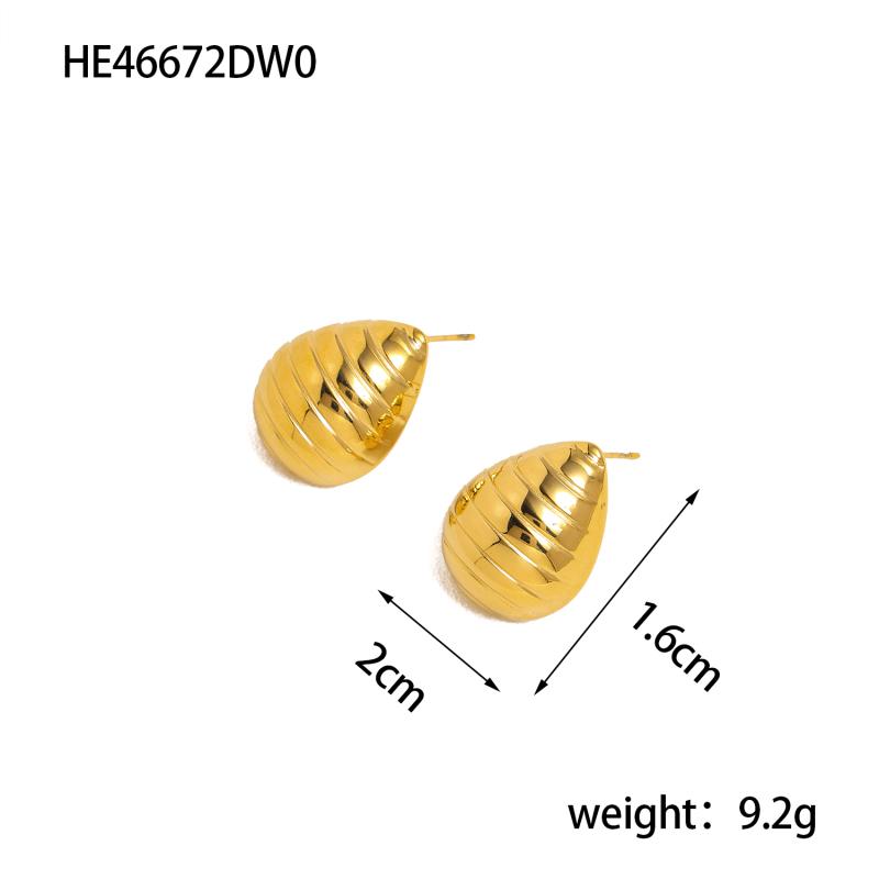 

CARLIDANA Fashion 18K Gold Plated Tear Drop Stud Earrings Waterdrop Jewelry Stainless Steel Hollow Texture CC Earrings Women