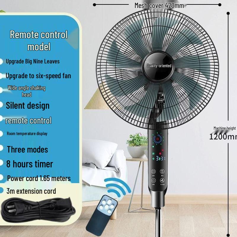 Ventilatore Elettrico Silenzioso a Risparmio Energetico: Ventilatore da Pavimento/Scrivania Oscillante Radiocomandato con Timer Meccanico, Design Verticale e Grande Flusso d'Aria