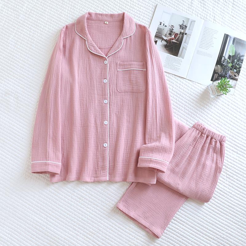 

Women s Pure Cotton Spring/Autumn Pajama Set - Thin, Long Sleeve with Side Pockets, Loose Fit, Plus Size, Wearable Outside Medium темно-рожевого кольору