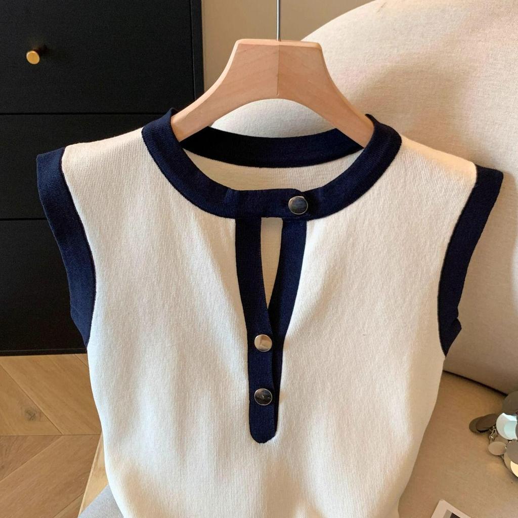 Vintage Hong Kong Style Sleeveless Color Block Camisole - Trendy Slimming Summer Top