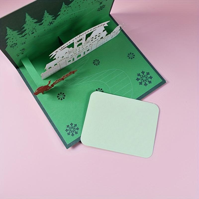 1 Set of Christmas Creative 3D Three-dimensional Greeting Cards - Green Forest Castle Blessing Cards, Ideal As Christmas Holiday Ornaments