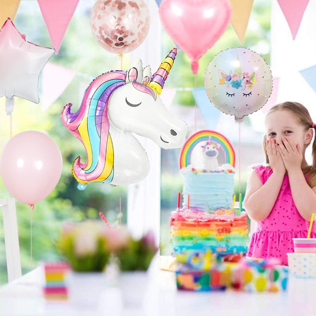 Unicorn Rainbow Birthday Balloons Princess Party Pink Pretty Giant Super Shape Girl Boy Balloon Party Supplies