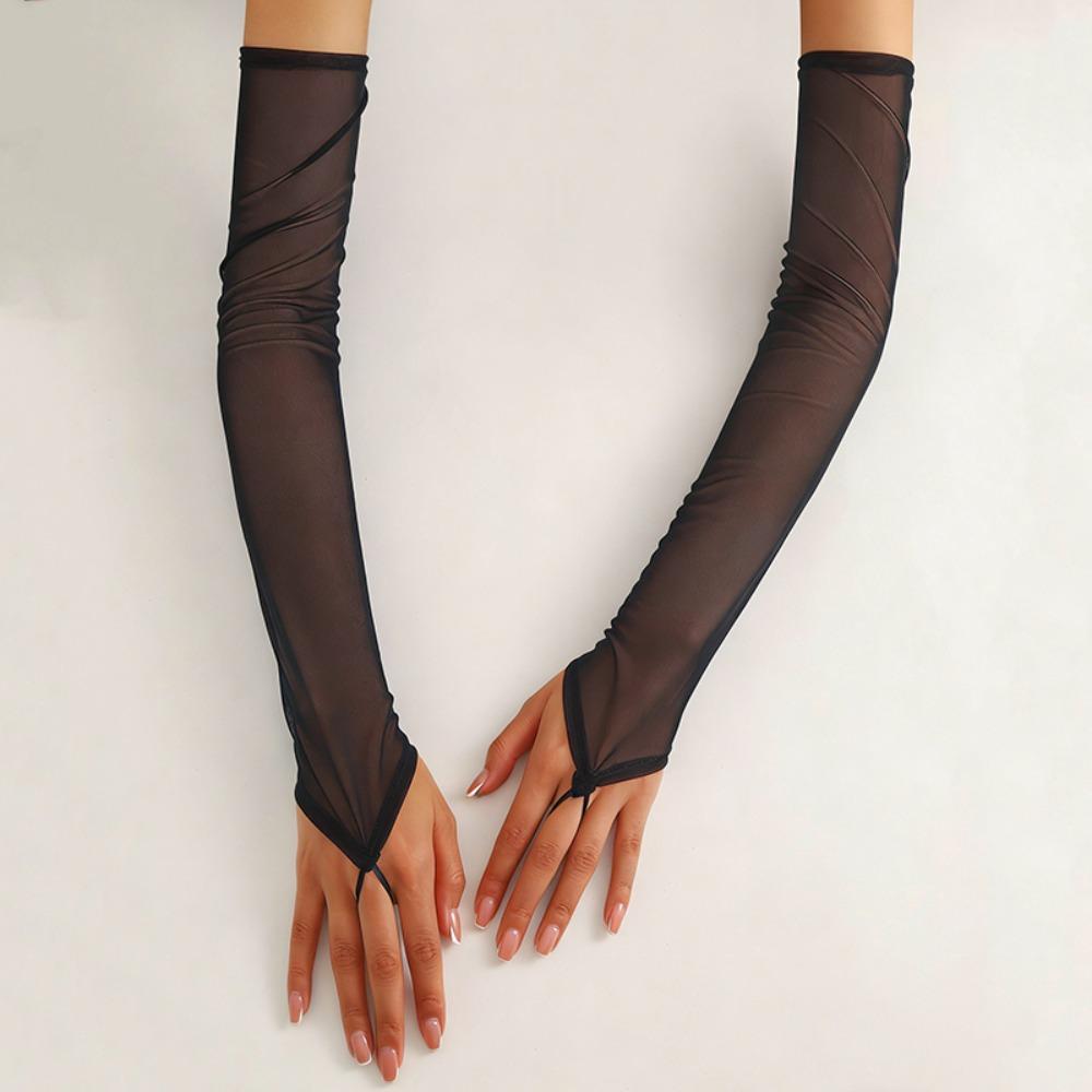 50cm Sun Protection Women Gloves Stretchy Sheer Mesh Gloves Fashion Long Fingerless Gloves  Wedding