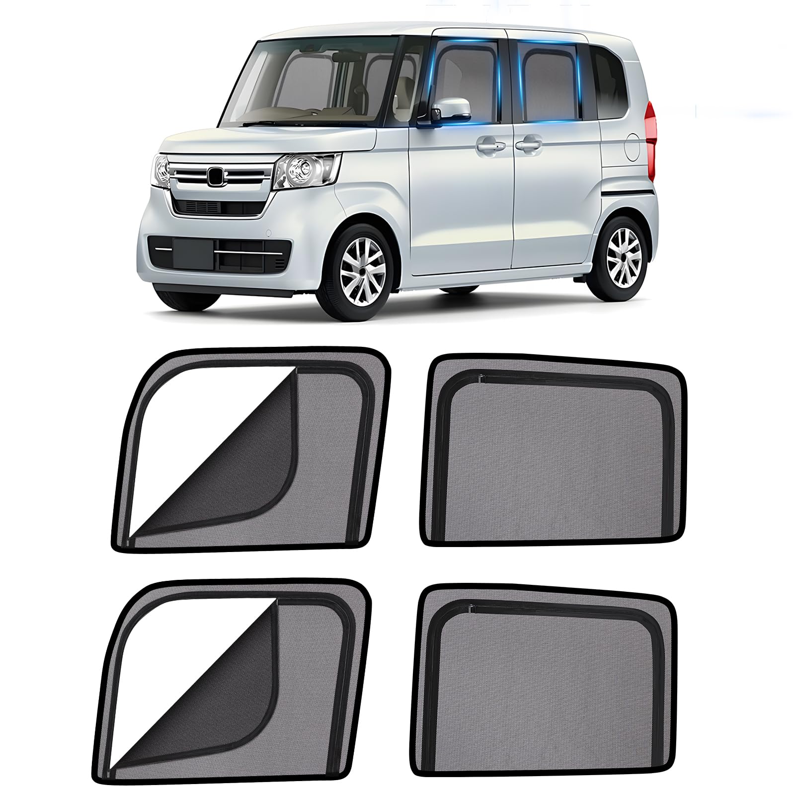 

ZATOOTO Боковые сетчатые шторки для Honda Магнитная сетка от насекомых на молнии Защита от солнца УФ-лучей Насекомые Конфиденциальность Легкая сумка для хранения в комплекте LLWS02-NBOX чёрный