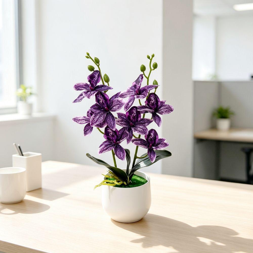 Multicolor Simulation Cymbidium Bonsai Silk Petals Faux Flower Potted Home Decoration