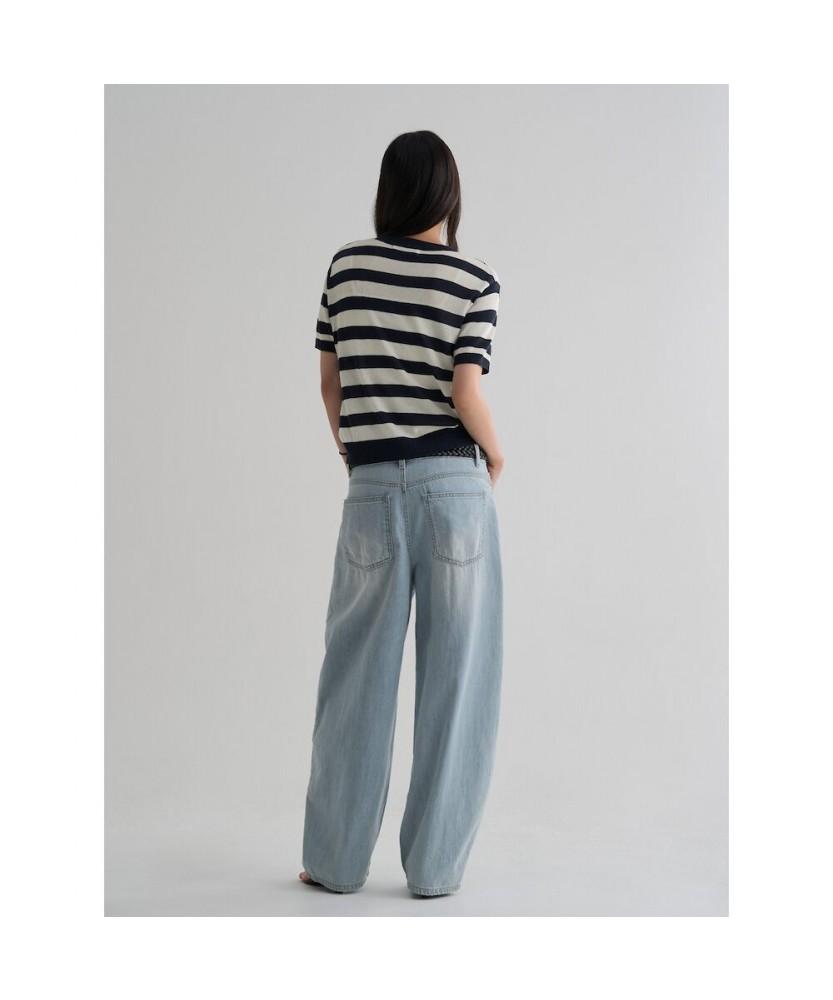 8SECONDS Short-Sleeved Striped Pullover In Ivory