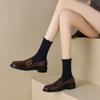 Brand Plus Fleece Retro Leather Shoes, Women's Deep Mouth Single Shoes, British Style Retro Casual Belt Buckle, Thick Heel Loafer