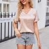 HNXC Women's Fashion Casual Summer Solid Color Print Short Sleeve V-Neck Blouses & Shirts
