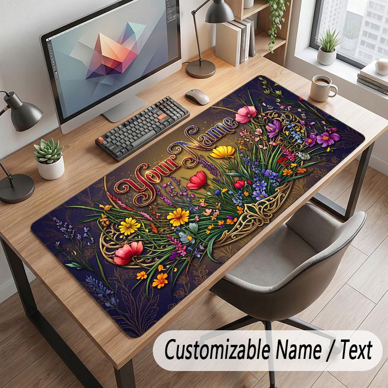 Floral Garden Theme Customized Mouse Pad Personalized Print Name Text Desk Mat For Home Office Table Decor