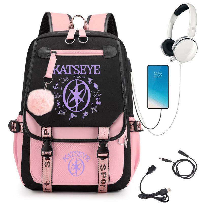 Batoh s potiskem dívčí skupiny s USB portem pro nabíjení Studentský aktovka 60627 Trendy