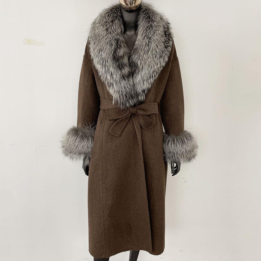 OFTBUY Wool Coat Women 2024 Autumn Winter Real Fox Fur Jacket Female Long Warm Natural Fox Fur Collar Fur Cuffs Coat Woolen Coat