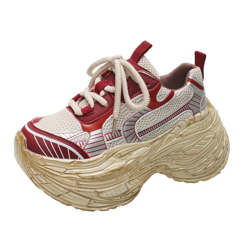 Fashion 8.5CM Comfort Chunky Sneakers Casual Outdoor Non-slip Vulcanized Shoes Woman High Platform Sneakers Lace Up Sport Shoes Women