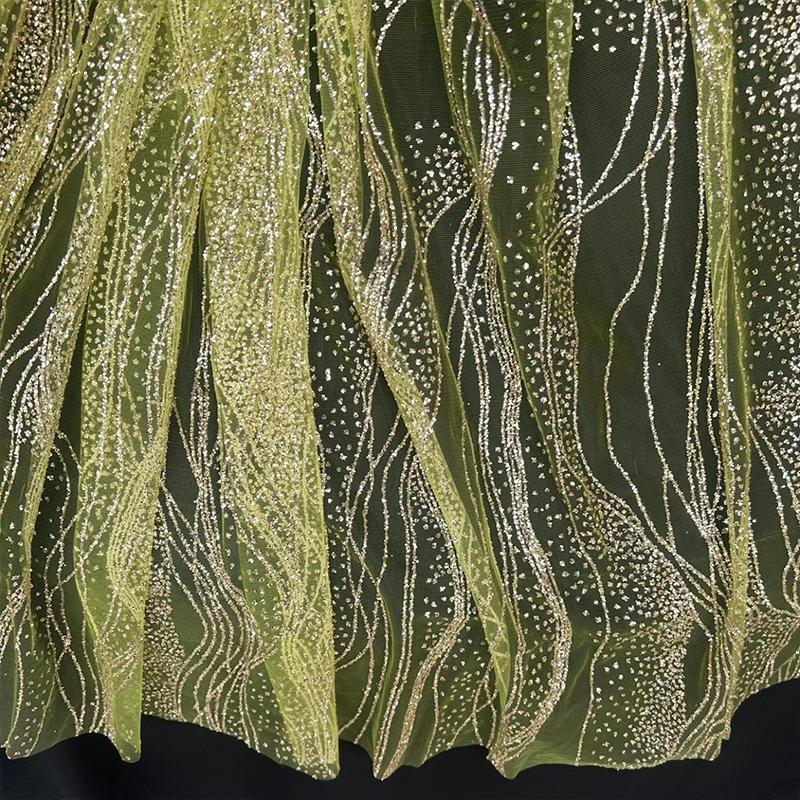 Glitter Sequin Lace Fabric Iron Bronzing Wave Pattern Polyester Material Bridal Wedding Party Evening Dress Fabric DIY Textile