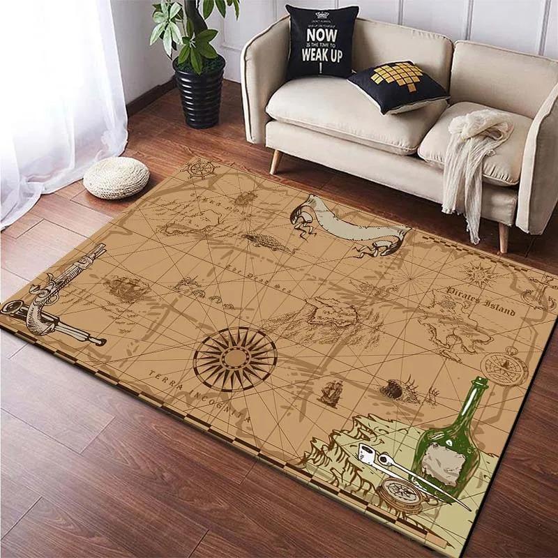 Retro Treasure Map Area Rug Carpet for Living Room Bedroom Children Play Mat Sofa Home Decor Floor Mat Carpets for Living Room
