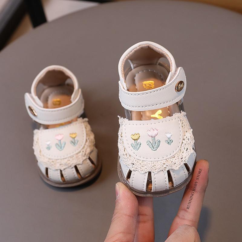 

Cute Baby Sandals Summer Girls First Walking Shoes Toddler Infant 1-4 Years Princess Sandals Breathable Birthday Shoes I10236 15 бежевий