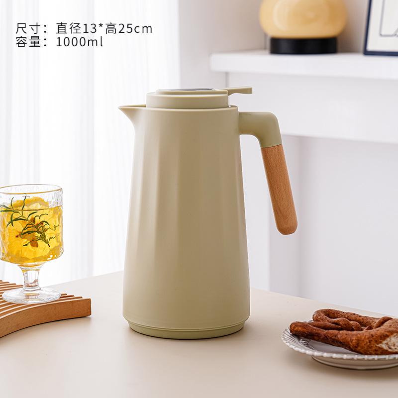 Multi Home Office Thermos 1L Double Wall Tea Coffee Hot Water Flask Kettle with Wooden Handle