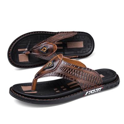 Genuine Leather Men Slippers Handmade Flip Flops Crocodile Grain Style Summer Men Casual Shoes Non-slip Outdoor Men Beach Shoes