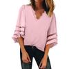Women's Fashion Casual Solid Color Lace V-neck Sleeve T-shirt Top Blouse