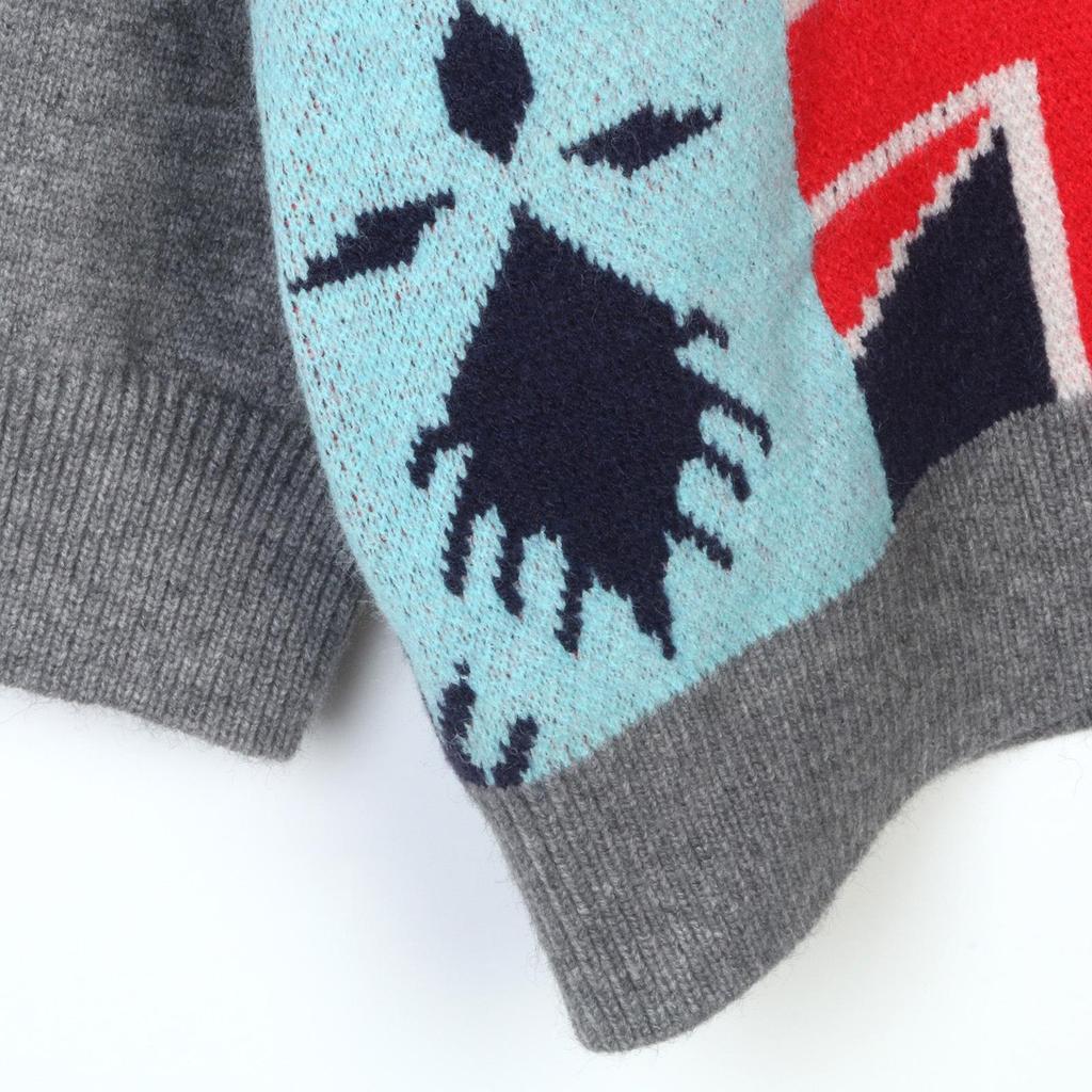 French Planet V-neck Knit Cardigan: Autumn Winter Plaid Heart Sweater, Long Sleeve, College Style, Age-Reducing, Loose Fit.