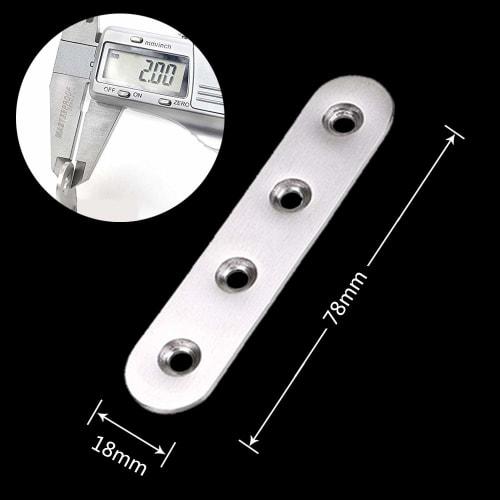 BESTU Stainless Steel Straight Plates, 12-Piece Set, 78 X 18 X 2mm, Flat Plates, Furniture Fixing Plates, Brackets, Screws Included