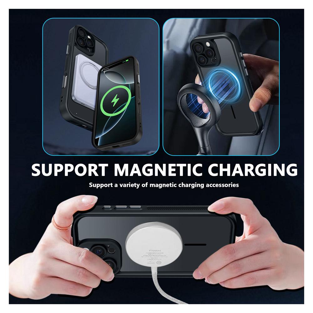 KEYSION Przezroczyste Matowe Magnetyczne Etui MagSafe do iPhone 15 16 Pro Max 16 Plus Silikon+PC Pogrubiona Ramka Odporne na Wstrząsy Pokrowiec na Telefon