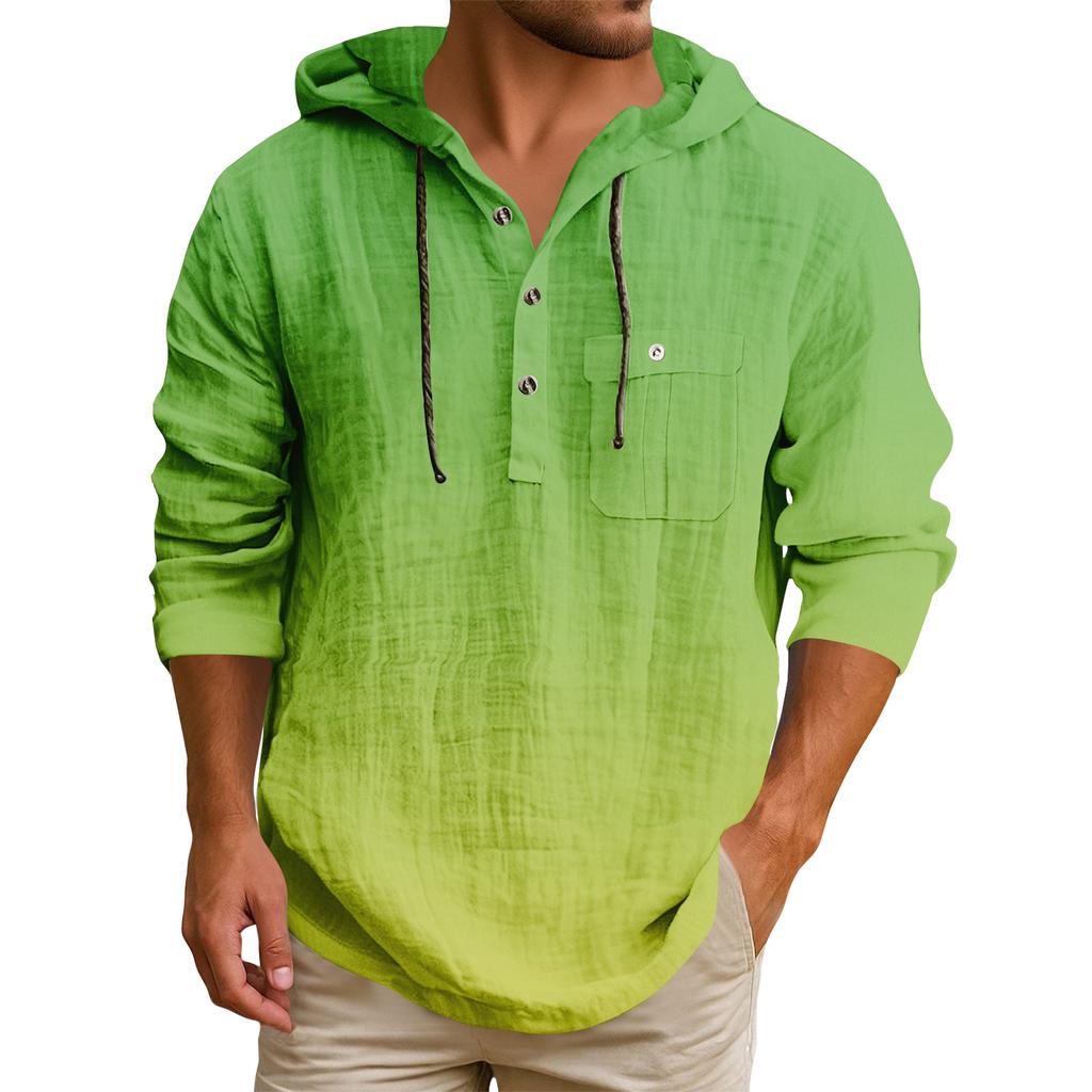 Men's Hooded T-shirt Gradient Color Cotton And Linen Men's Casual Long-sleeved Top