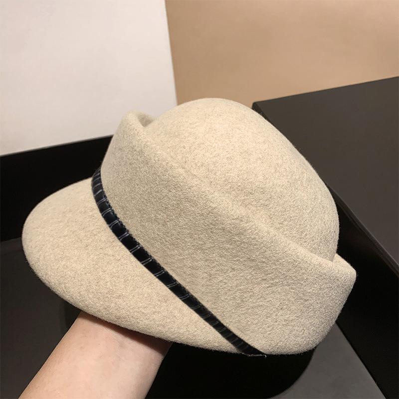 New Autumn and Winter Hat for Women's Design Sense Foreign Trade Wool Duckball Cap Solid Color Versatile Winter Warm Equestrian Hat