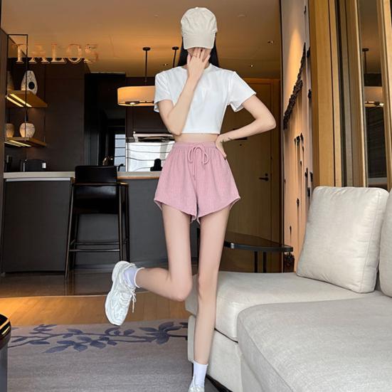 Summer Women Shorts Drawstring High Elastic Waist Loose Irrgular Hem Plus Size Pocketed Pure Color A-line Thin Casual Sport Homewear Short Pants