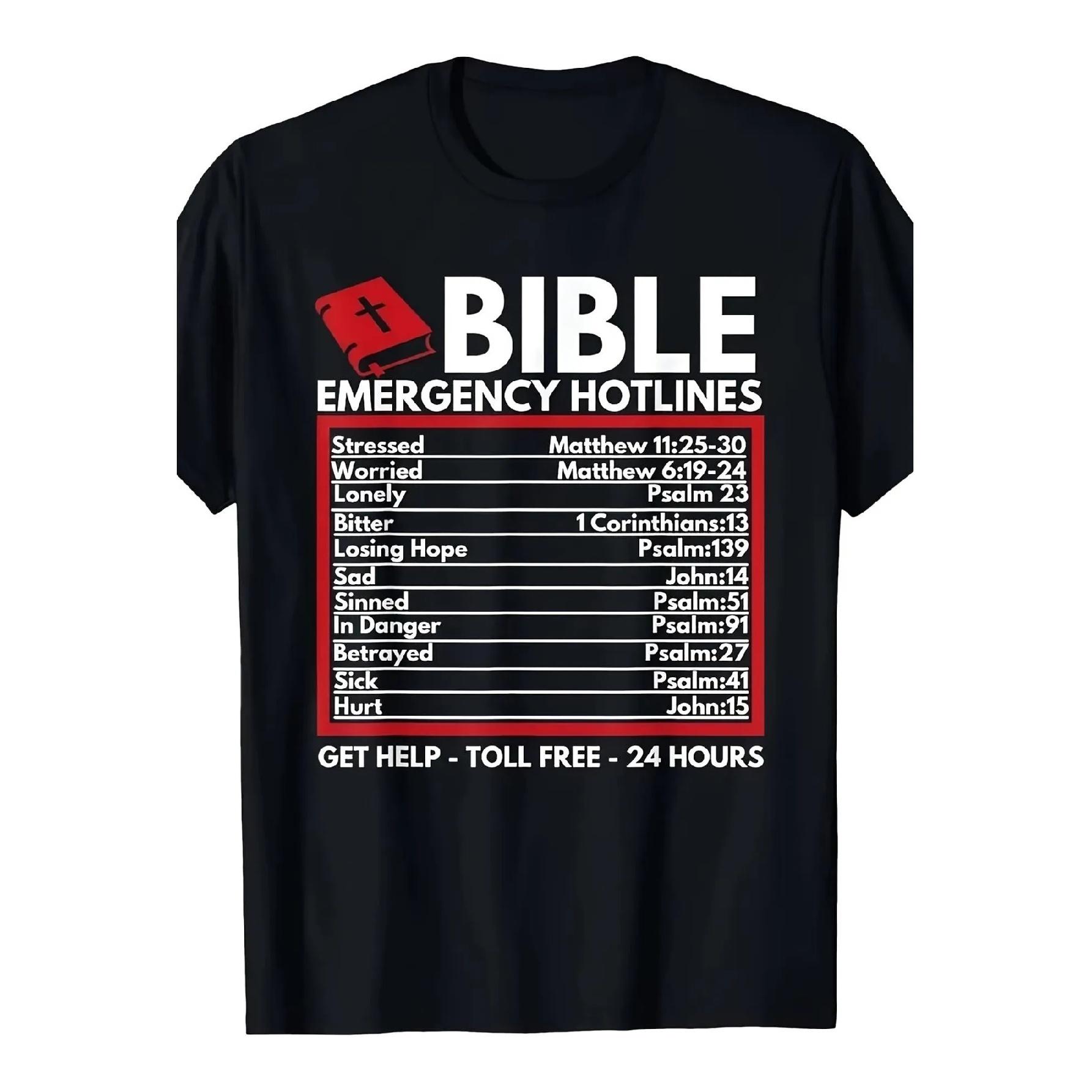 

Bible Emergency Hotlines Scripture T-Shirt Christian Verse Graphic Tee Soft Casual Outfit S чёрный