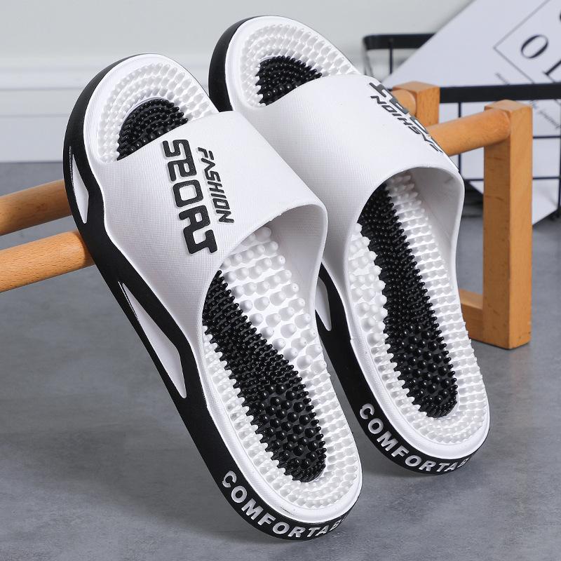 Paar Massageschuhe Herren Badezimmer Dusche Akupressur Fußtherapie Haus Innen Herren Kühlende Hausschuhe Sommer 45 weiß